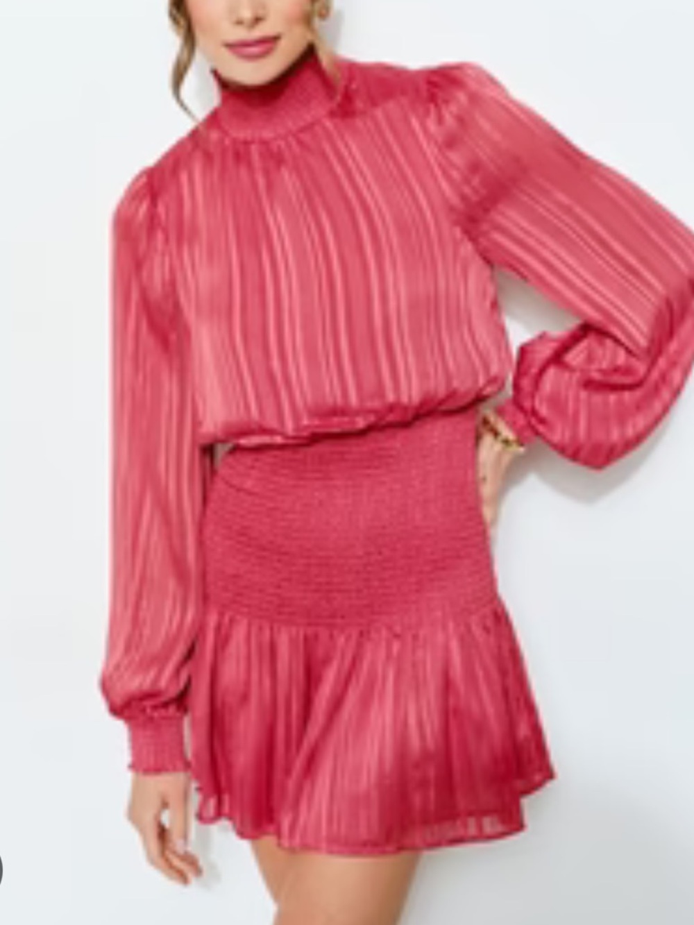 Ina Red Long-Sleeve Smocked Midi Dress